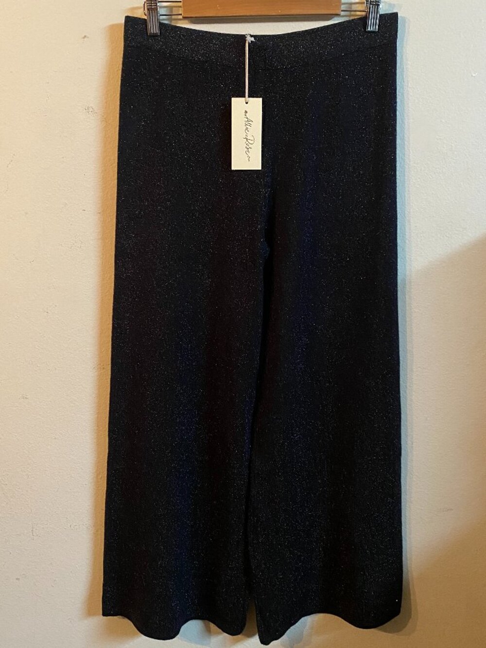 ALLIE ROSE LARGE (SIZE 31) BLACK METALLIC WIDE LEG PANTS WITH GARTERIZED WAIST